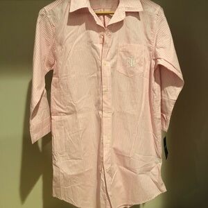 Ralph Lauren Pink and White Striped Button Down Shirt